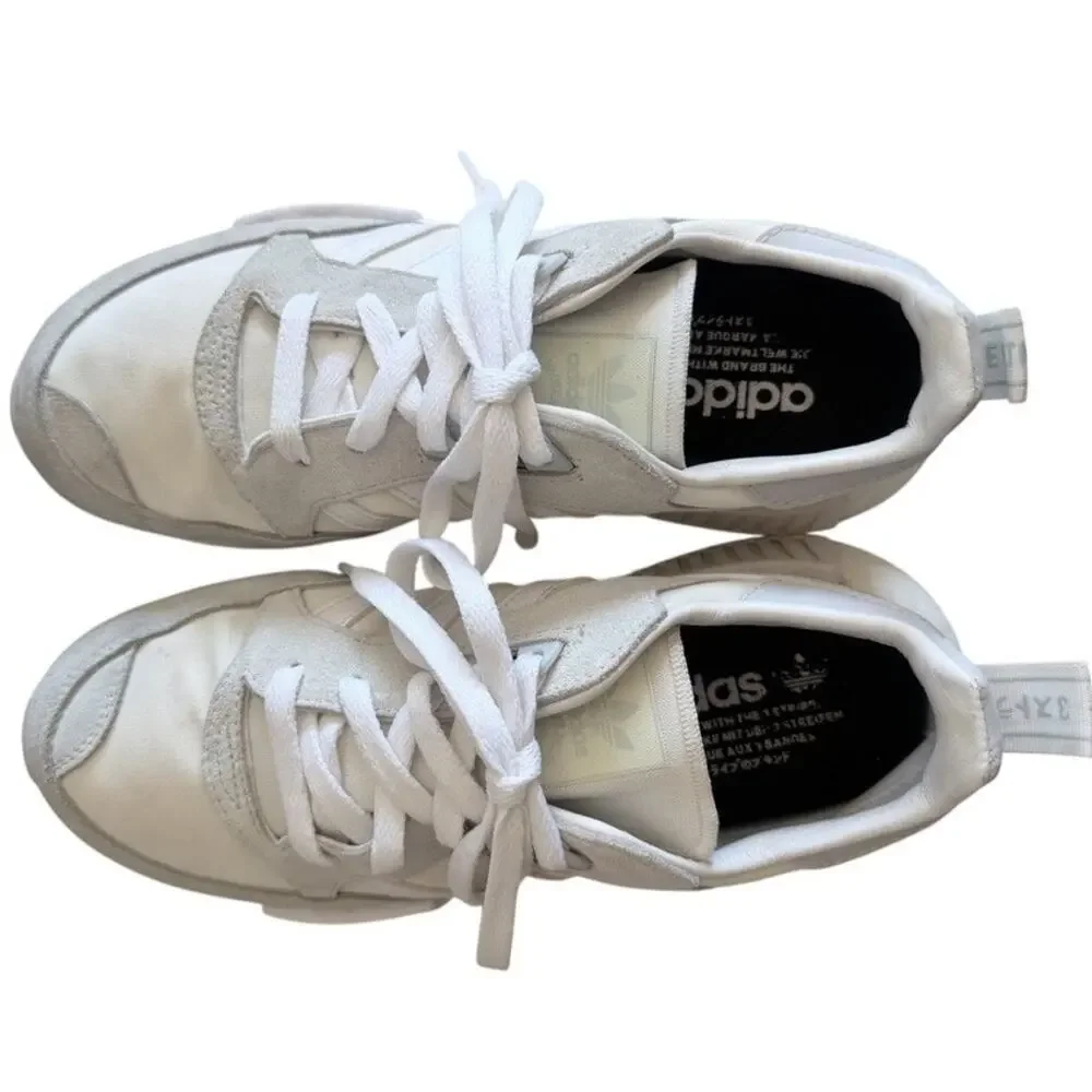 Adidas Boston Super R1 Sneakers Trainers 7 Men Triple White Grey Suede Workout